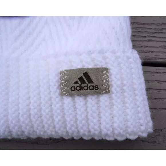 ADIDAS "Twilight 4 Ballie" Women's Cuffed Pom Knit Beanie Hat WHITE One Size New - Picture 4 of 5